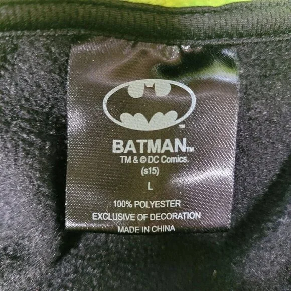 Batman Size Large Hoodie Pullover by TM & DC Comics Black Neon Green - Picture 3 of 10